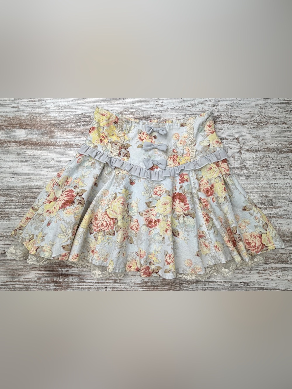 LIZ LISA micro-corduroy Pastel Floral Skirt EUC sz 0 RARE HTF